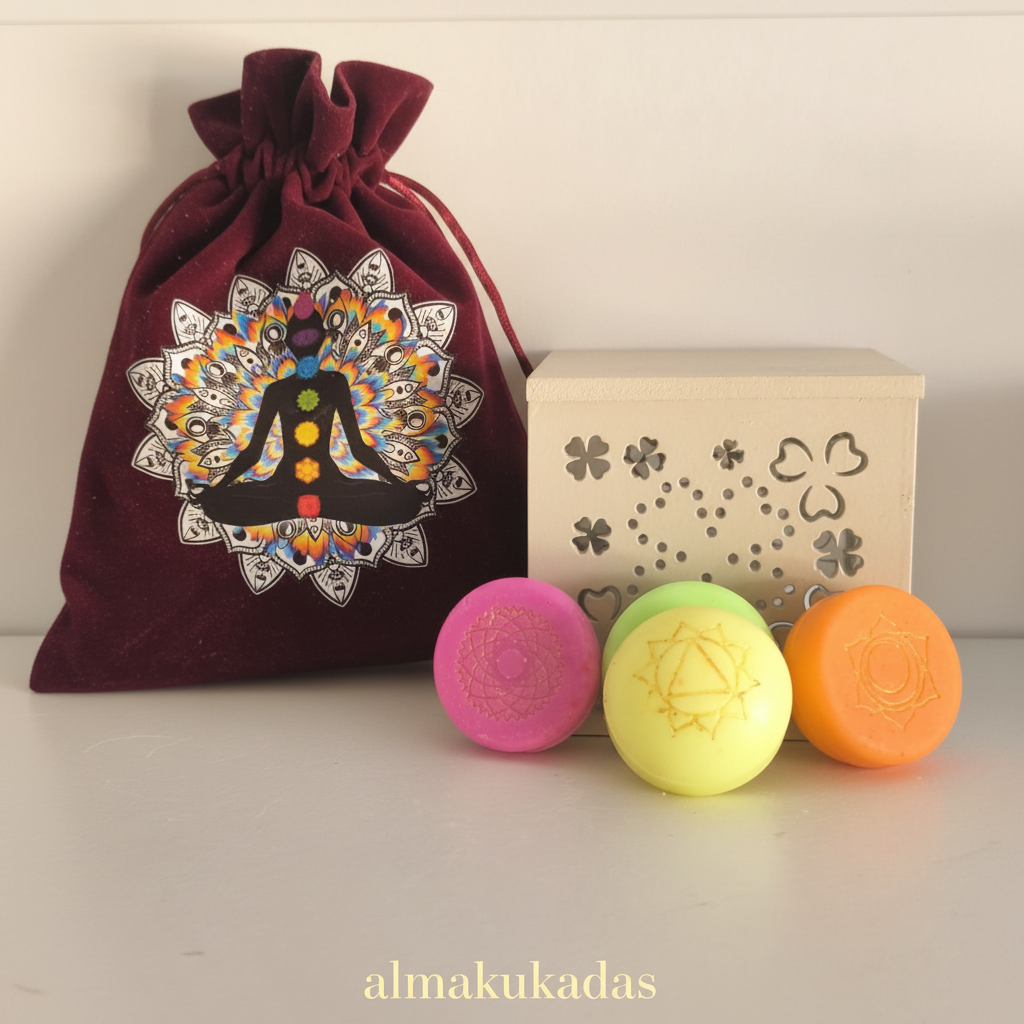 Jabones chakra almakukadas - lifestyle con bolsa