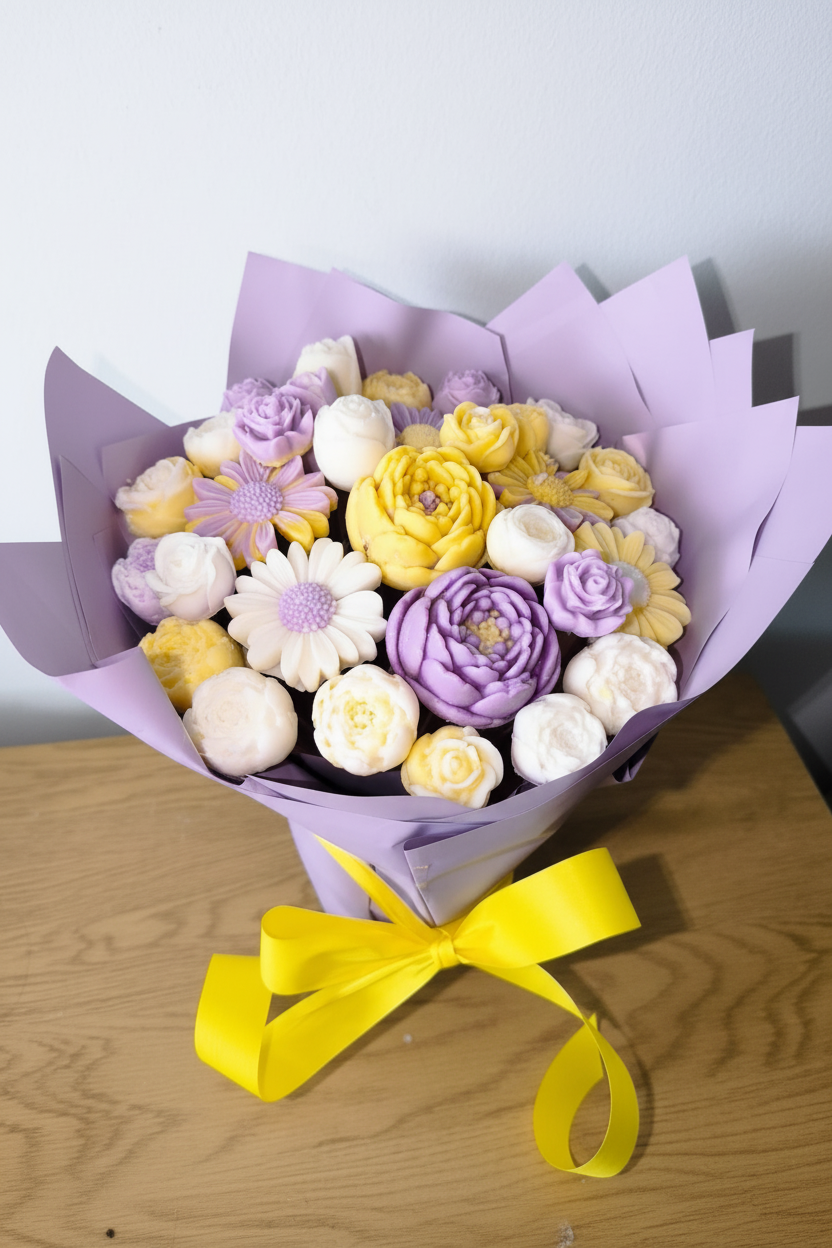 Ramo de velas artesanales con lazo amarillo - colores mejorados