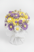 Ramo velas margaritas amarillas y lilas con paniculata - mejorado